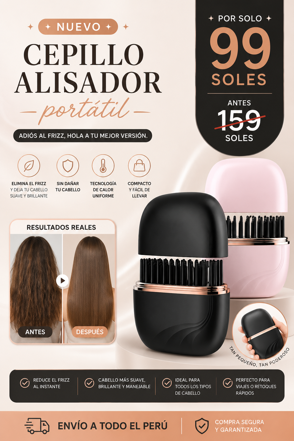 Mini Brush Pro | Elimina el Frizz en Segundos | Cabello Liso y Brillante