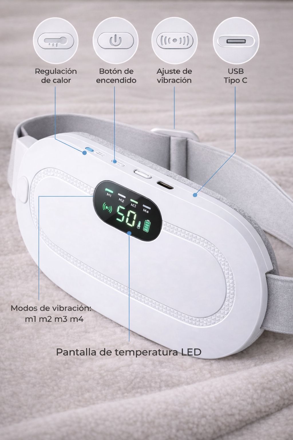 Cinturón Térmico Portátil Recargable – Alivio Inteligente para Cólicos Menstruales